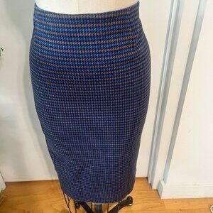 WEEKEND MAX MARA Blue and Brown Houndstooth Pencil Skirt Size XL